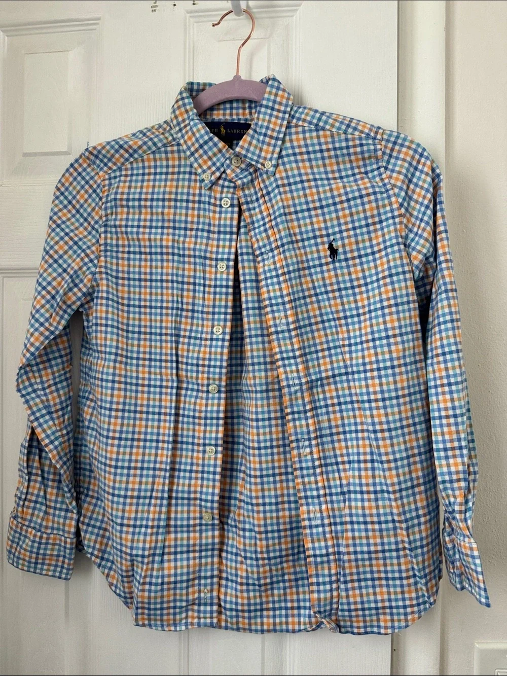 Ralph Lauren Men's Blue & Orange Plaid Button-Down Shirt